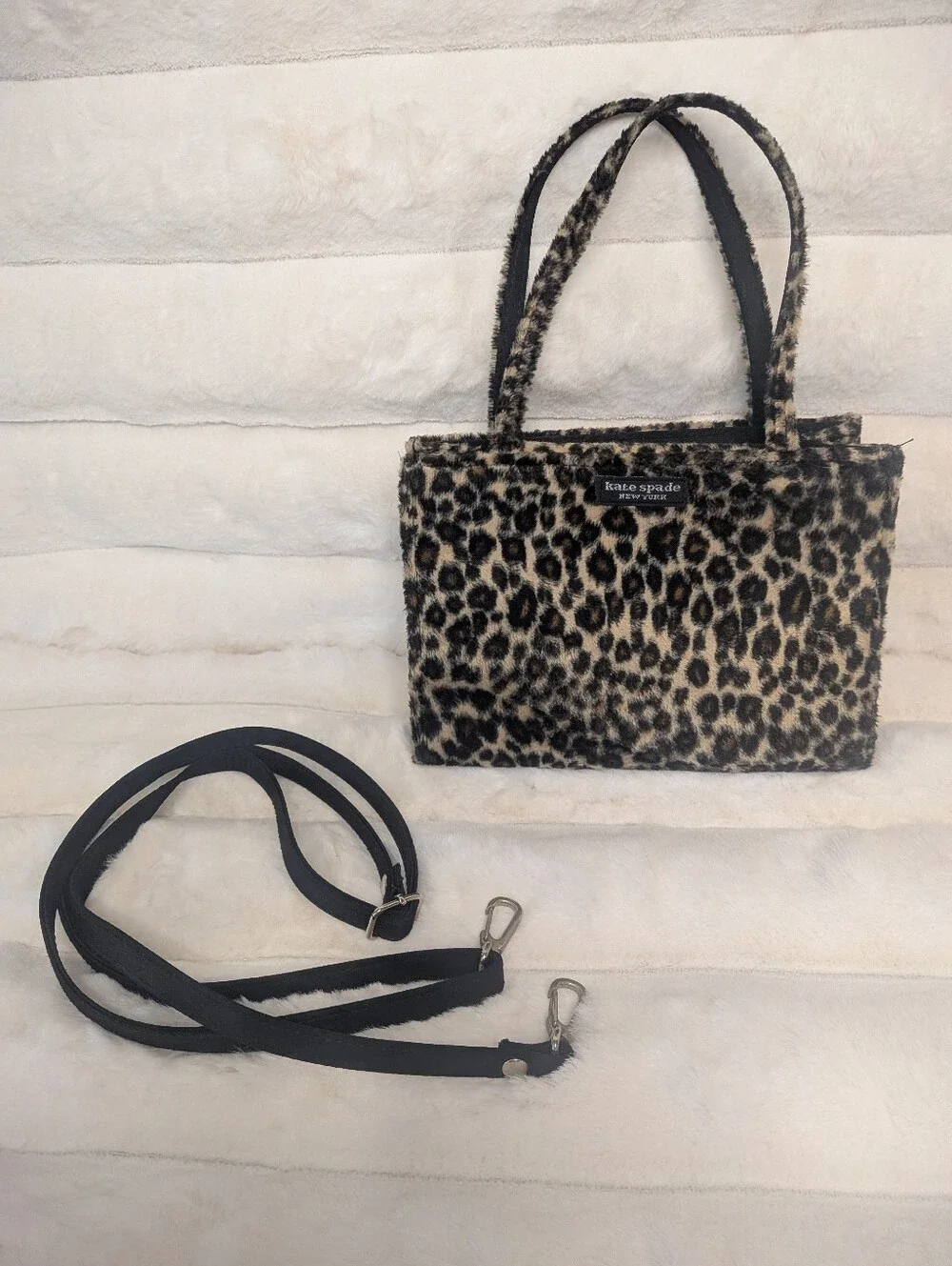 Kate Spade Vtg Faux Fur Leopard Print Sam Mini Tote Bag